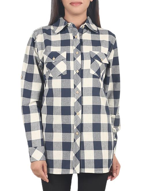 blue checkered cotton shirt - 14553502 - Very Small Image - 1