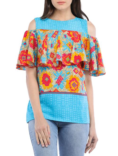 cold shoulder ruffled top - 14554252 - Very Small Image - 1