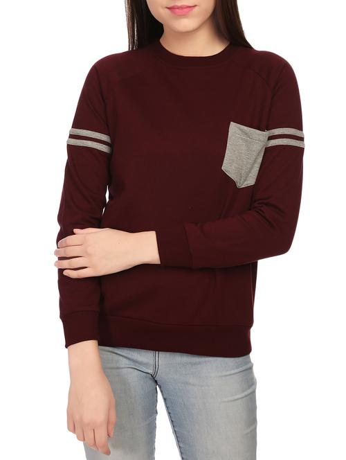 maroon cotton solid sweatshirt - 14554965 - Very Small Image - 1