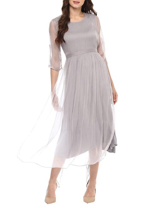 grey viscose belted dress - 14557278 - Very Small Image - 1