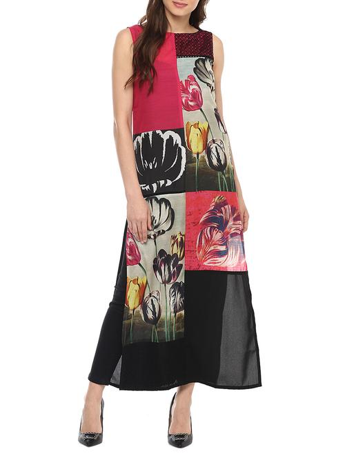 pink polyester straight kurta - 14557346 - Very Small Image - 1