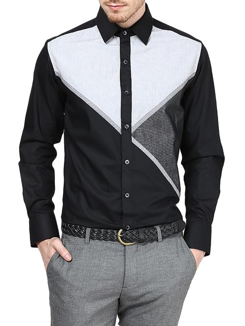 black color block casual shirt - 14557715 - Very Small Image - 1