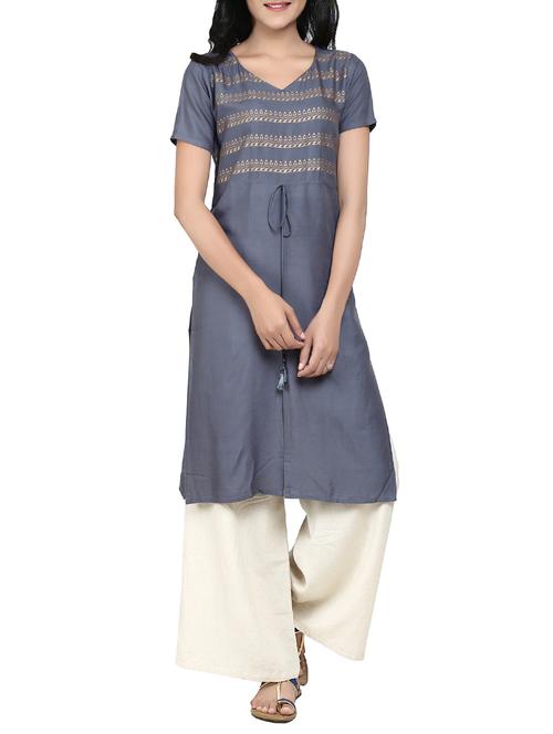 grey viscose straight kurta - 14559407 - Very Small Image - 1