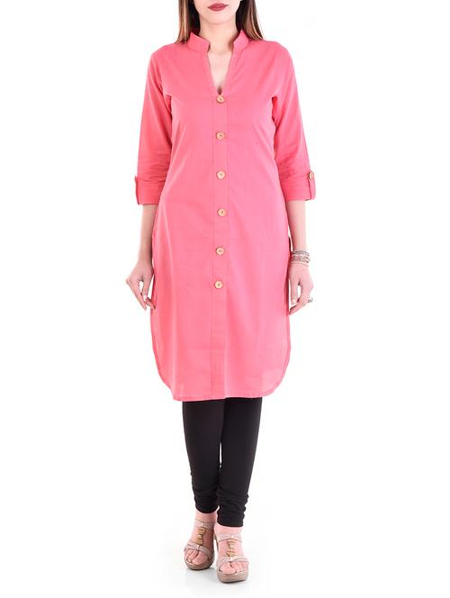 peach cotton straight kurta - 14560568 - Very Small Image - 1