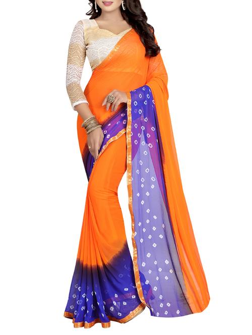 orange chiffon tie & dye saree with blouse - 14563366 - Very Small Image - 1