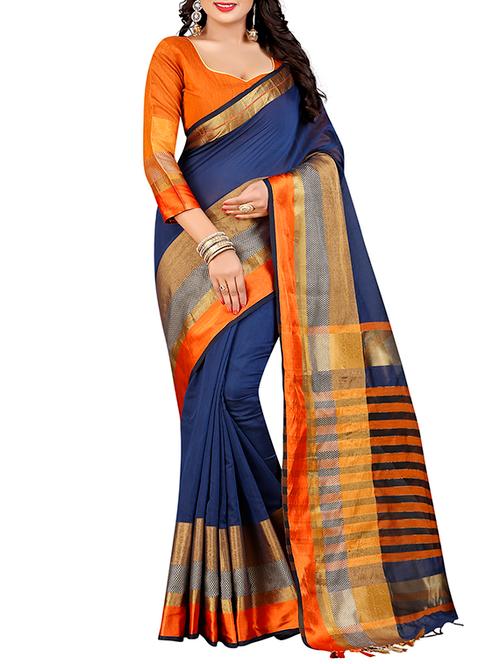 blue bordered saree with blouse - 14567587 - Very Small Image - 1