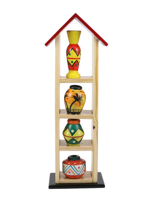handcrafted wooden multi colored organic painted set of 4 pots - 14567744 - Very Small Image - 1