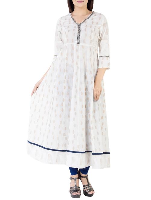 white cotton anarkali kurta - 14567824 - Very Small Image - 1