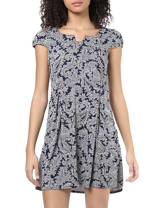 blue printed fit & flare dress - 14567866 - Very Small Image - 1