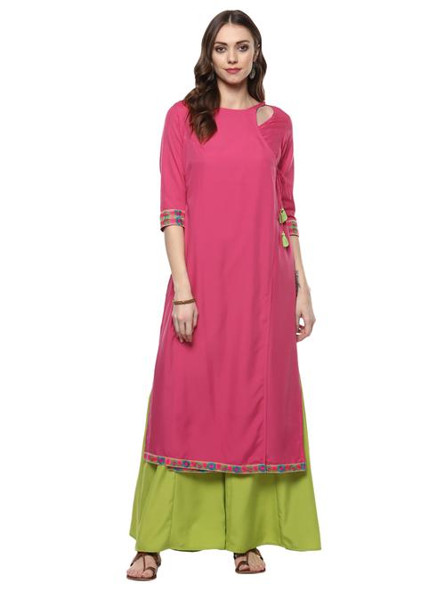 pink crepe angrakha kurta - 14568990 - Very Small Image - 1