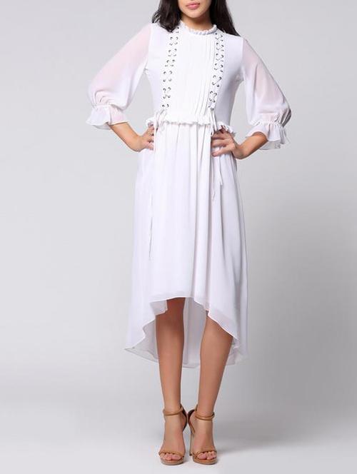white georgette fit & flare dress - 14571249 - Very Small Image - 1