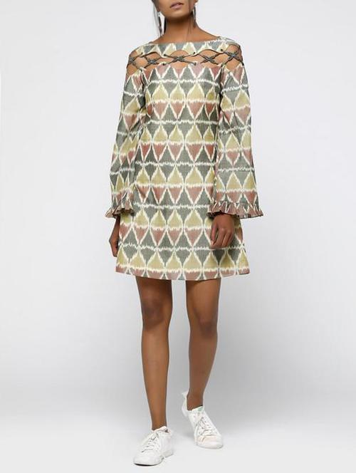 green printed cotton shift dress - 14571256 - Very Small Image - 1