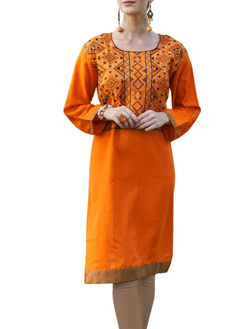 orange khadi straight kurta - 14571950 - Very Small Image - 1
