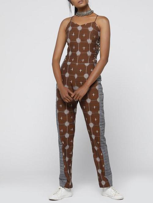 brown cotton full leg  jumpsuit - 14572539 - Very Small Image - 1