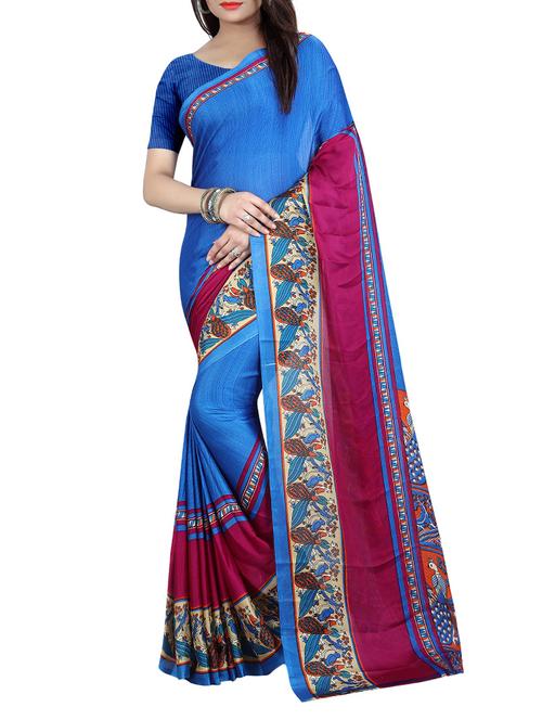 blue georgette printed saree with blouse - 14573449 - Very Small Image - 1