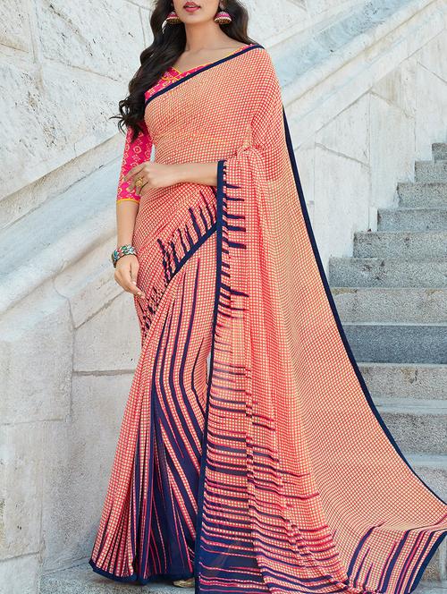 pink printed saree with blouse - 14574380 - Very Small Image - 1