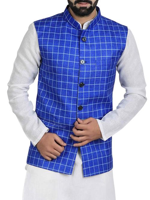 blue cotton nehru jacket - 14574567 - Very Small Image - 1