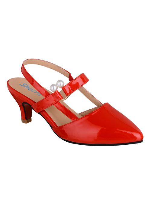 Red Faux Leather Back Strap Sandals - 14574608 - Very Small Image - 1