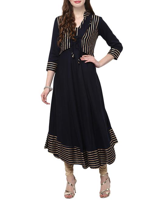 foil printed flared kurta with jacket - 14574853 - Very Small Image - 1