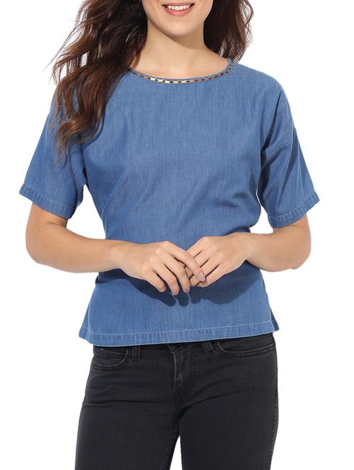 back knot denim top - 14576244 - Very Small Image - 1