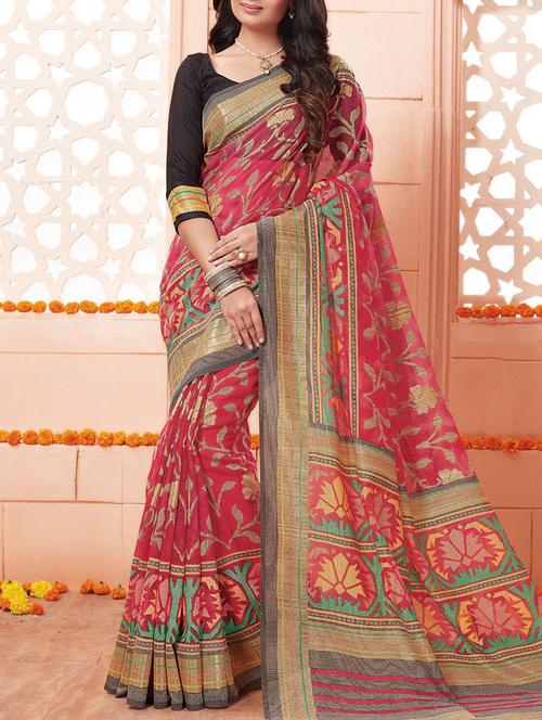pink art silk printed saree with blouse - 14579948 - Very Small Image - 1