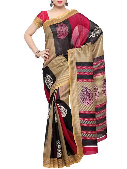 beige printed saree with blouse - 14585625 - Very Small Image - 1