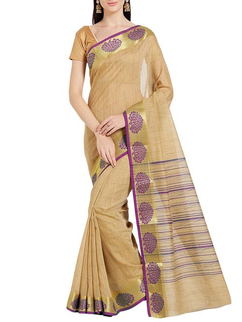 beige bordered saree with blouse - 14585637 - Very Small Image - 1