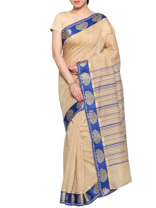 beige bordered saree with blouse - 14585639 - Very Small Image - 1