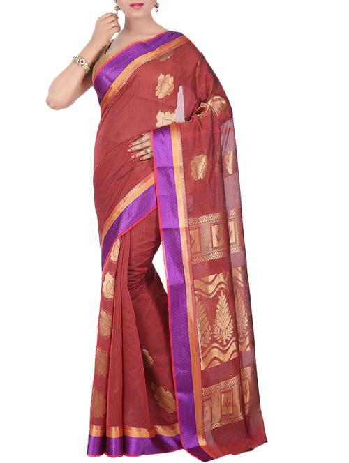 maroon kora silk woven saree with blouse - 14586035 - Very Small Image - 1