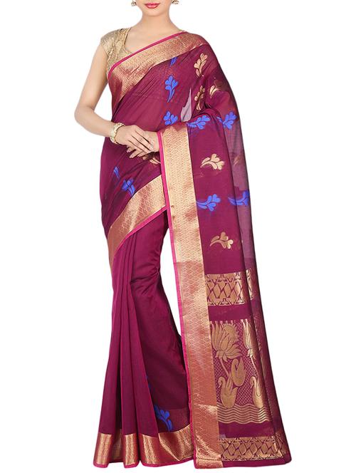magenta cotton silk woven saree with blouse - 14586044 - Very Small Image - 1