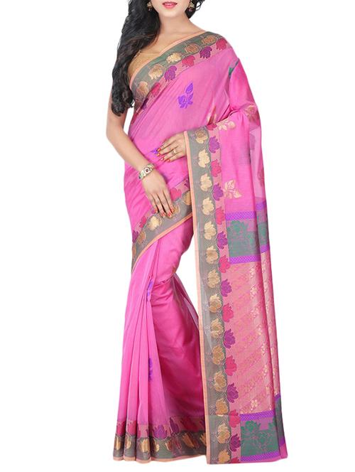 pink cotton silk woven saree with blouse - 14586057 - Very Small Image - 1
