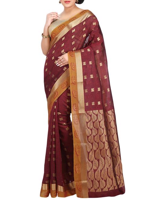 maroon cotton silk woven saree with blouse - 14586063 - Very Small Image - 1