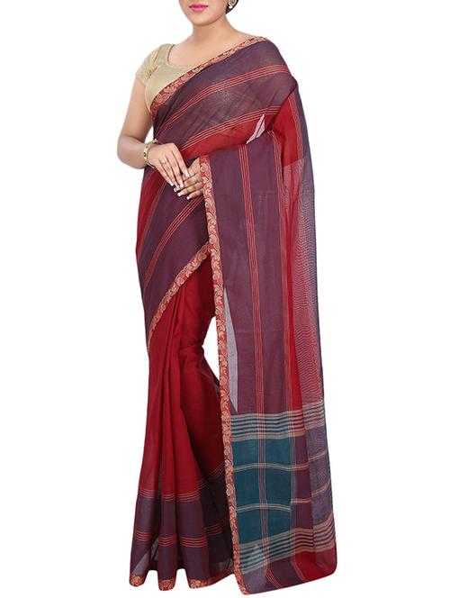 red cotton bordered saree - 14586171 - Very Small Image - 1