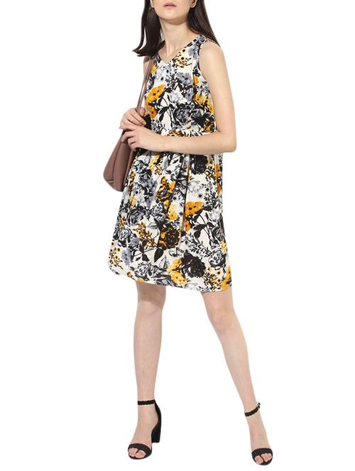 grey printed fit and flare dress - 14586600 - Very Small Image - 1
