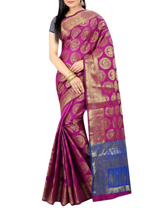 magenta banarasi saree with blouse - 14590352 - Very Small Image - 1