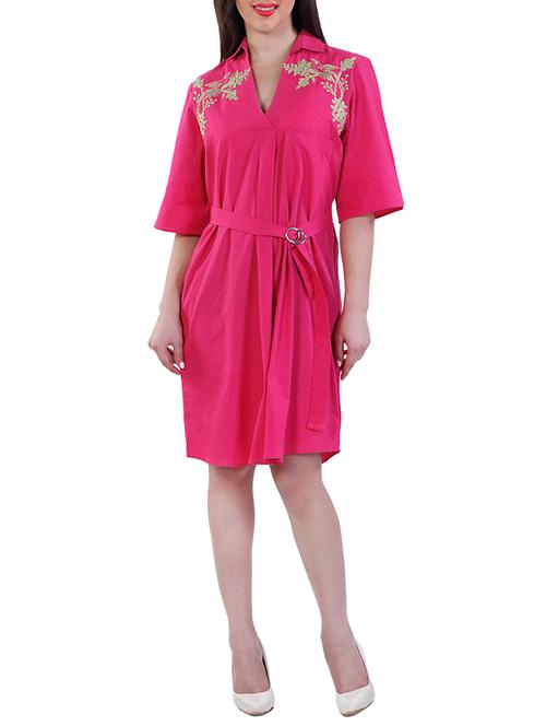 pink cotton belted dress - 14590367 - Very Small Image - 1