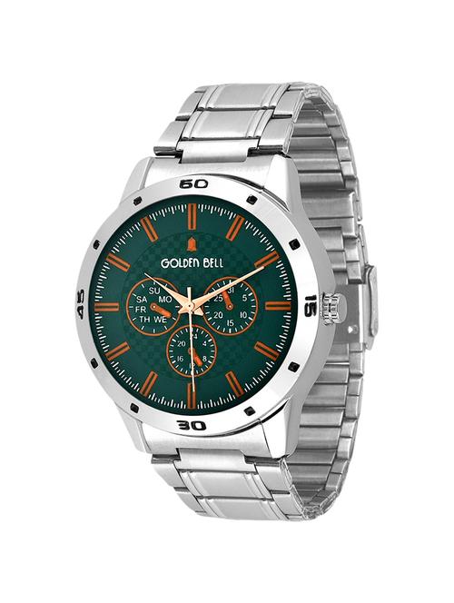Golden Bell Original Green Dial Silver Steel Chain Analog Wrist Watch for Men - GB-956 - 14592298 - Very Small Image - 1