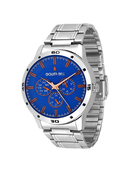 Golden Bell Original Blue Dial Silver Steel Chain Analog Wrist Watch for Men - GB-958 - 14592300 - Very Small Image - 1