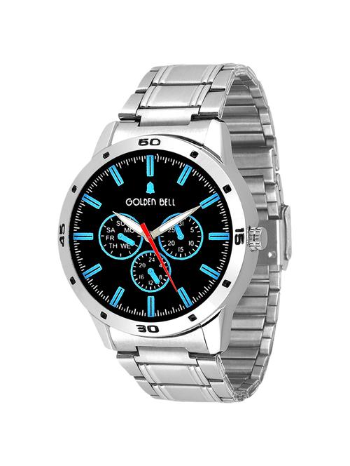 Golden Bell Original Black Dial Silver Stainless Steel Chain Analog Wrist Watch for Men - GB-961 - 14592303 - Very Small Image - 1