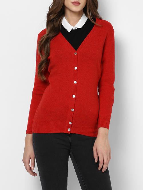 solid red woolen cardigan - 14593070 - Very Small Image - 1