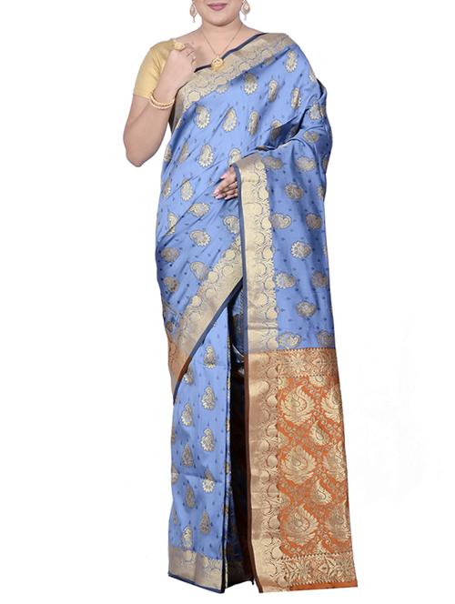 blue art silk woven saree with blouse - 14593808 - Very Small Image - 1