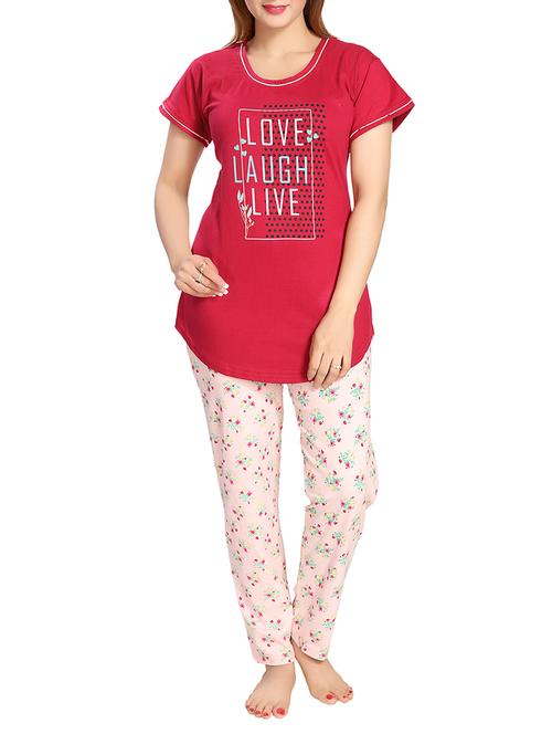 pink cotton pyjama nightwear set - 14594064 - Very Small Image - 1