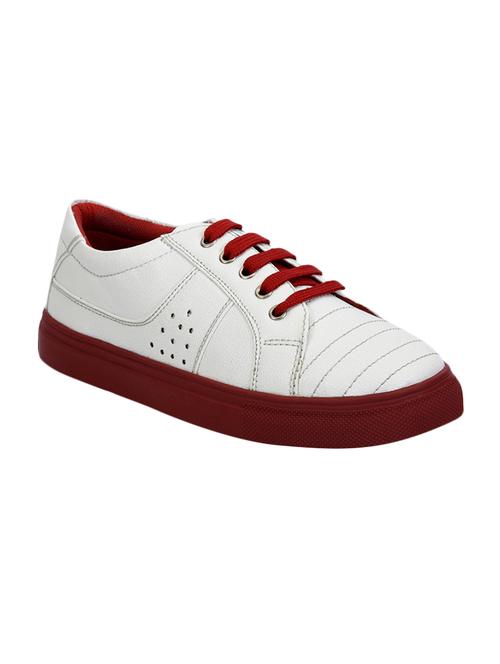 white faux leather laceup sneakers - 14596240 - Very Small Image - 1