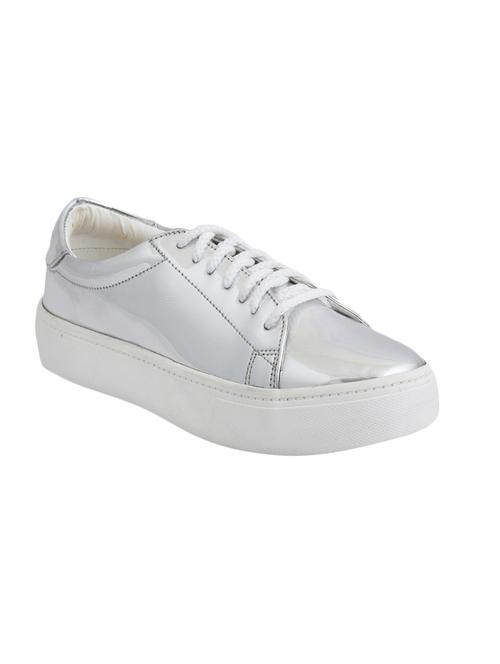 silver faux leather laceup sneakers - 14596431 - Very Small Image - 1