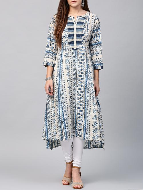 blue cotton high-low kurta - 14597021 - Very Small Image - 1