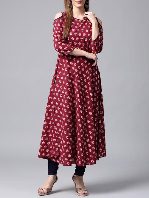 cold shoulder a-line kurta - 14597067 - Very Small Image - 1