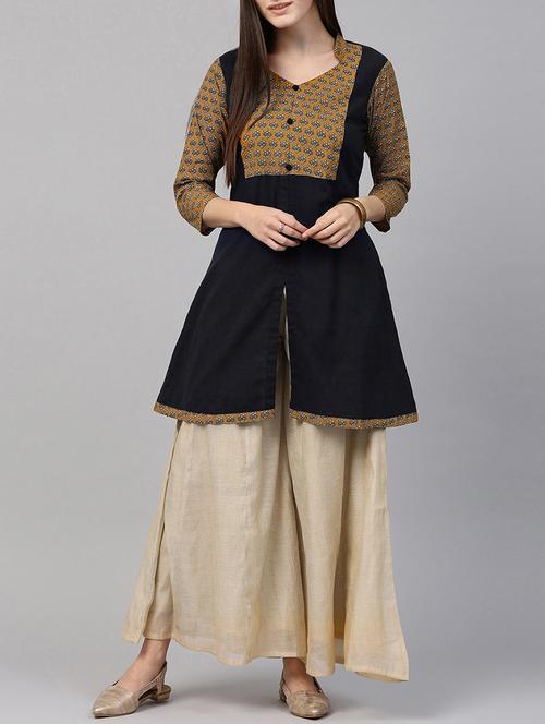 black cotton a-line kurta - 14597102 - Very Small Image - 1