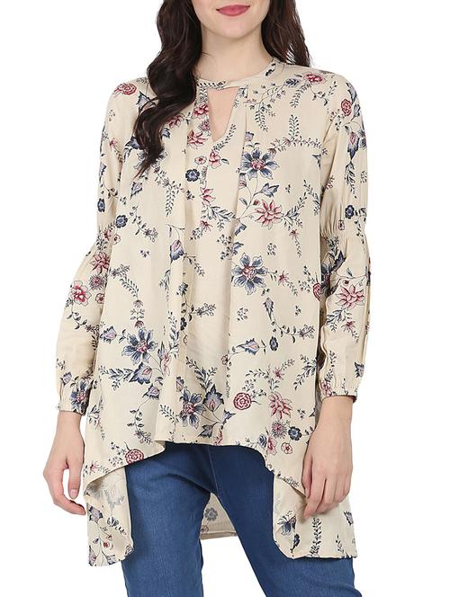 beige rayon asymmetric tunic - 14597182 - Very Small Image - 1