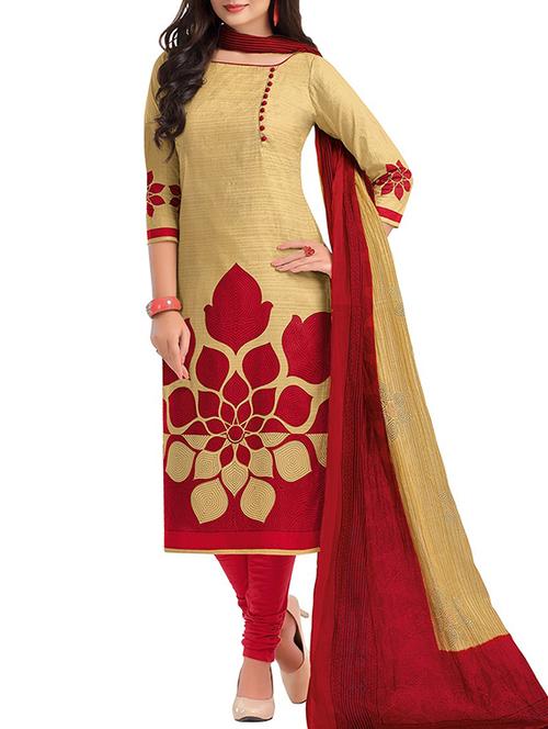 beige churidaar unstitched suit - 14597413 - Very Small Image - 1
