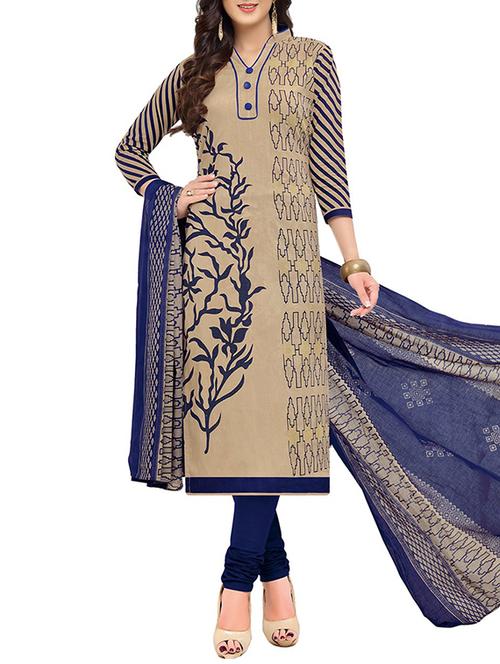 beige printed unstitched churidaar suit - 14597417 - Very Small Image - 1